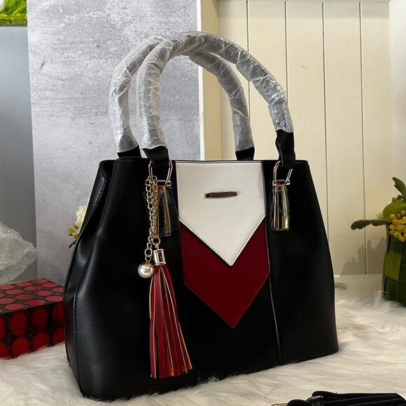NEW Pomelo Black Red Colorblock Chevron Multi Crossbody Tote Bag … NWT - Picture 8 of 13